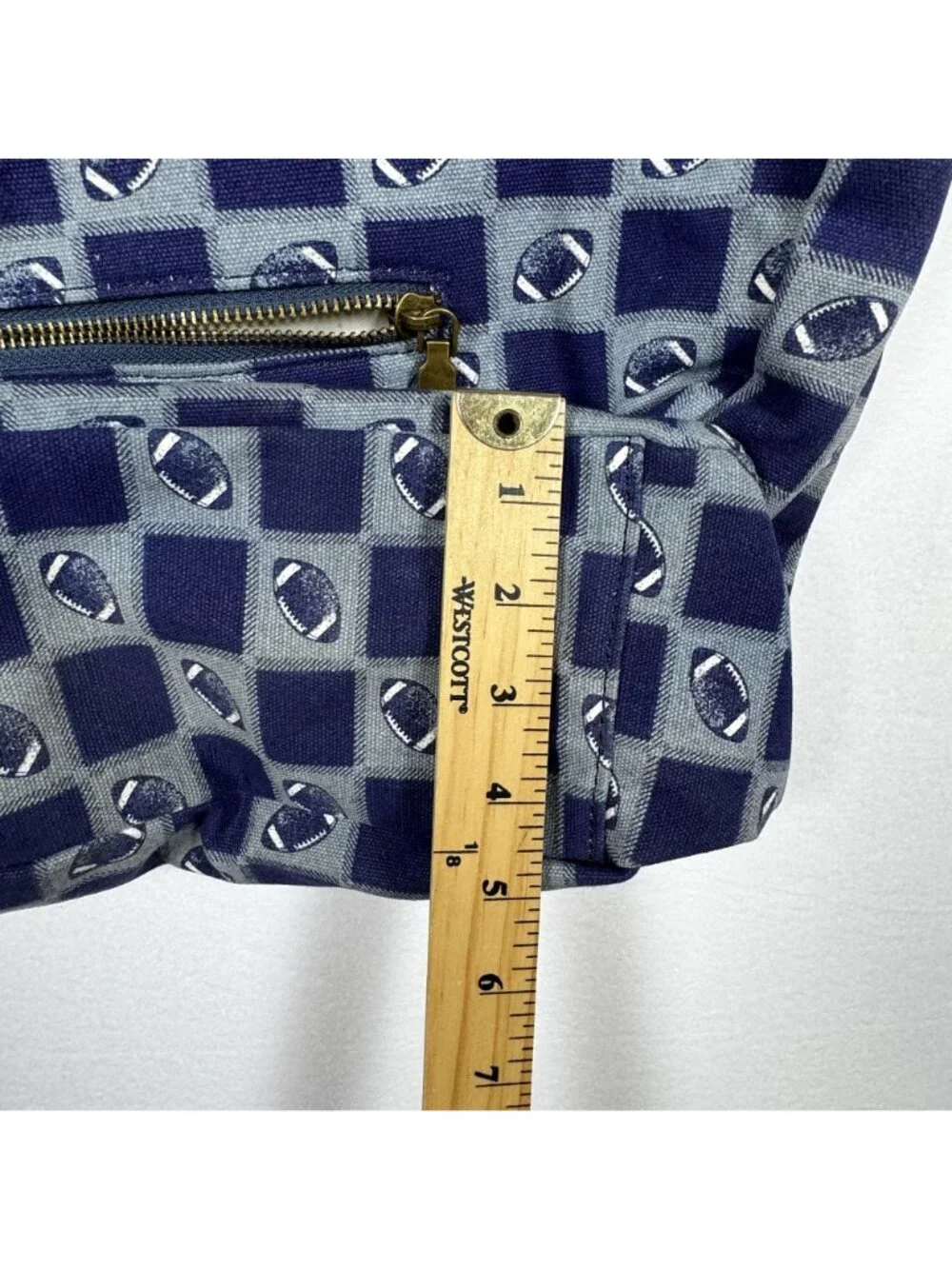 Farmhouse Is My Style Football Tote Rope Handles Blue Checkered Pattern Lined